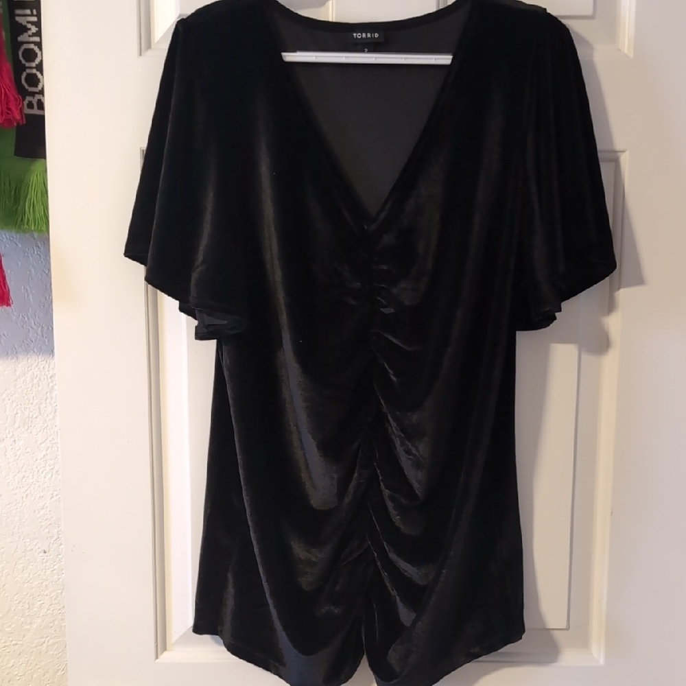 Torrid Black Velvet V-Neck Blouse